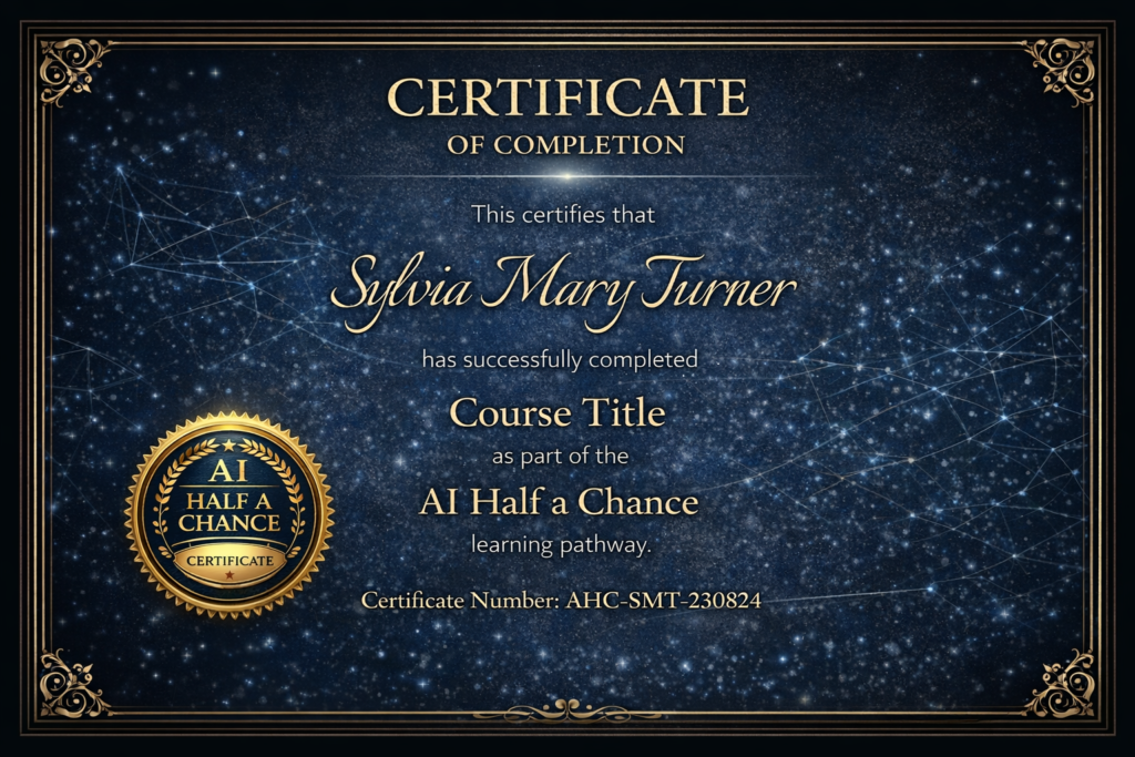 Certificate of completion awarded to Sylvia Mary